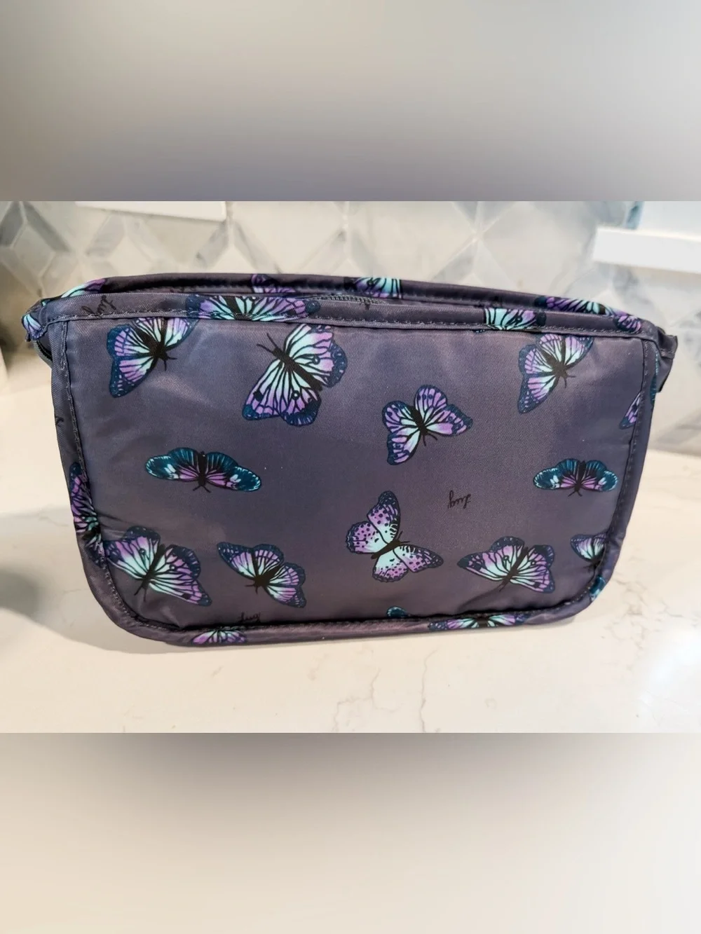 NWOT Lug Parasail Cosmetic Bag - Gray Purple Butterfly Pattern